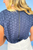 Navy Eyelet Short Sleeve Band Hem Top *FINAL SALE*