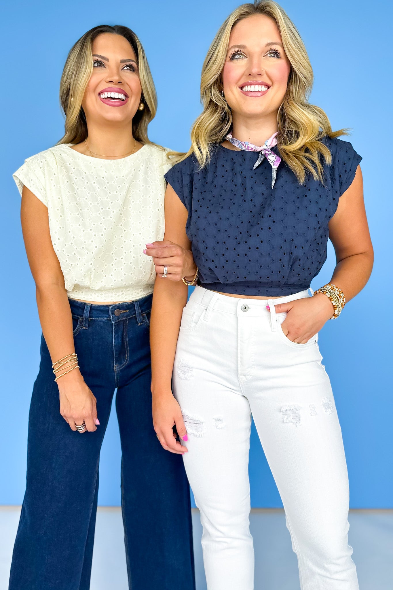 Navy Eyelet Short Sleeve Band Hem Top *FINAL SALE*