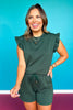 SSYS Charlie Air Ruffle Shoulder Shorts Set In Hunter