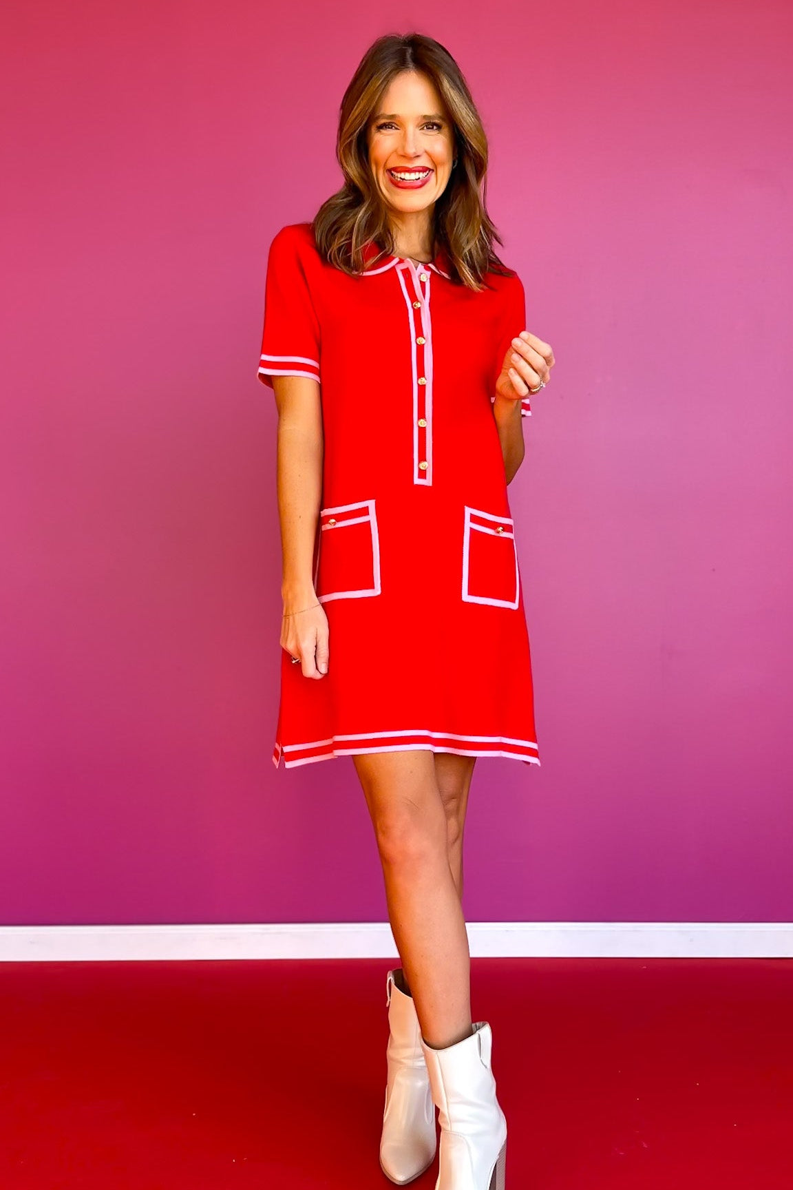 SSYS Ruthie Contrast Knit Dress In Red Pink