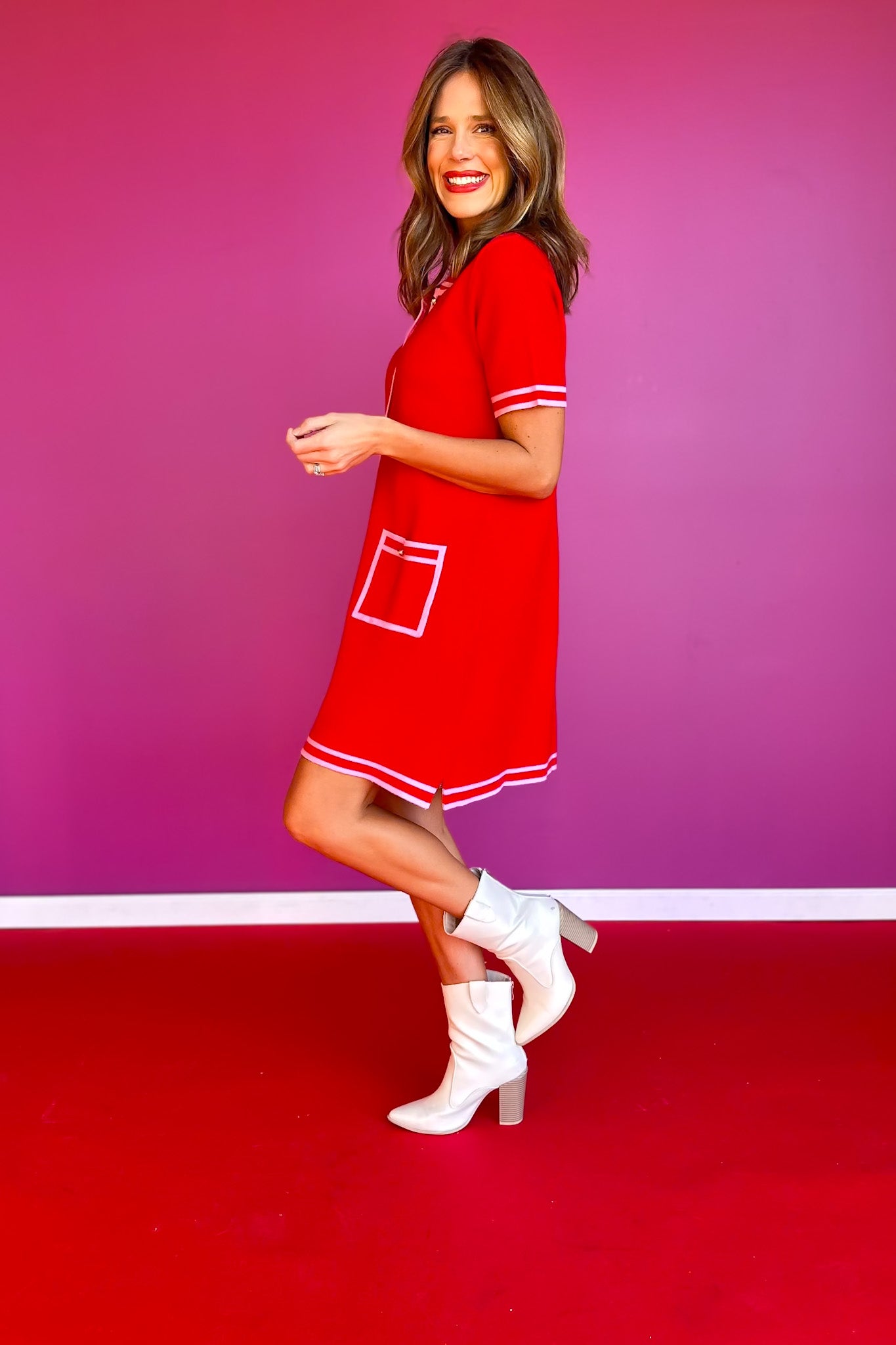 SSYS Ruthie Contrast Knit Dress In Red Pink