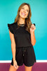 SSYS Charlie Air Ruffle Shoulder Shorts Set In Black