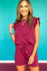 SSYS Charlie Air Ruffle Shoulder Shorts Set In Maroon