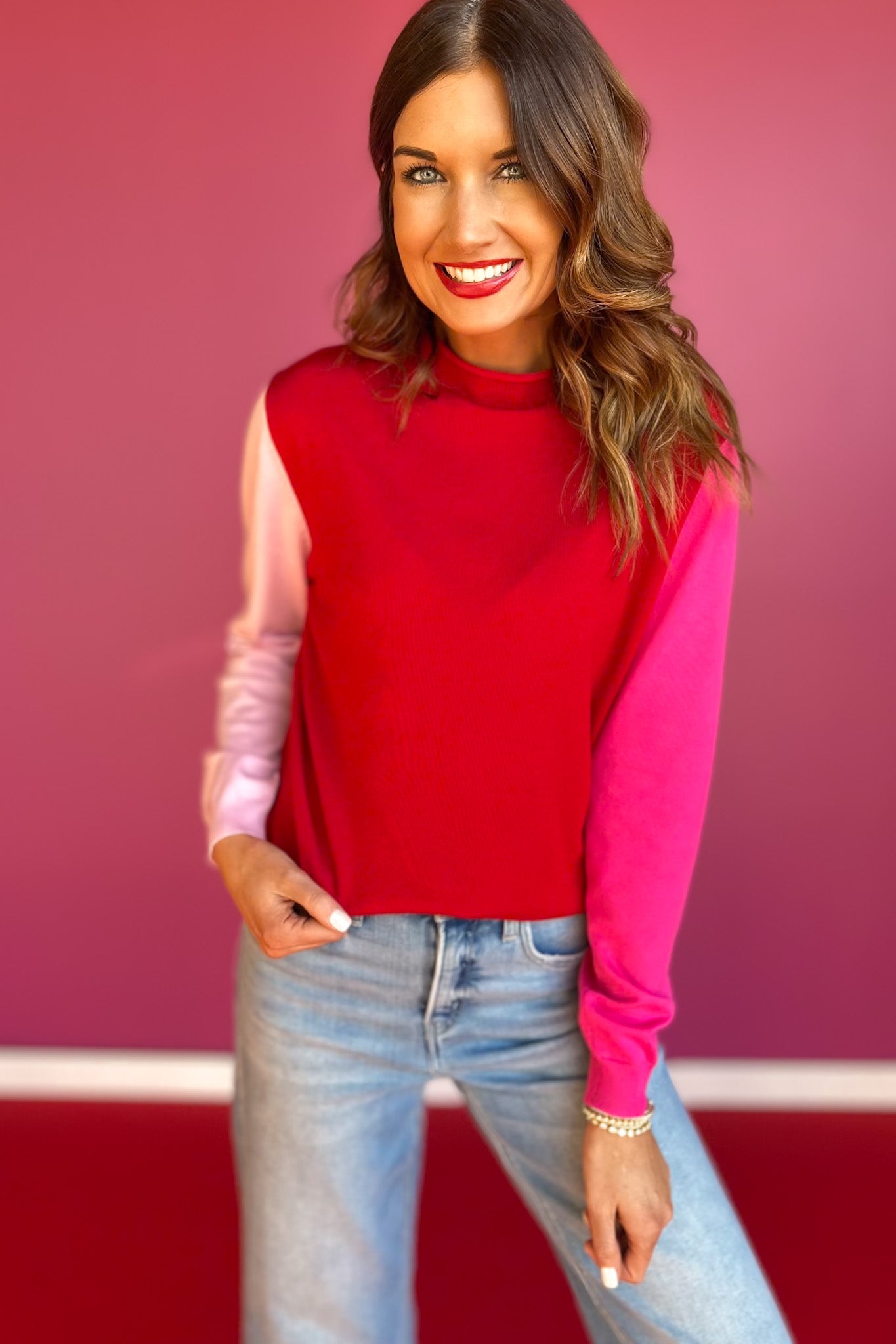 Daylight Colorblock SSYS Lane Colorblock Sweater Red | Valentine's Day Colorblock Sweater