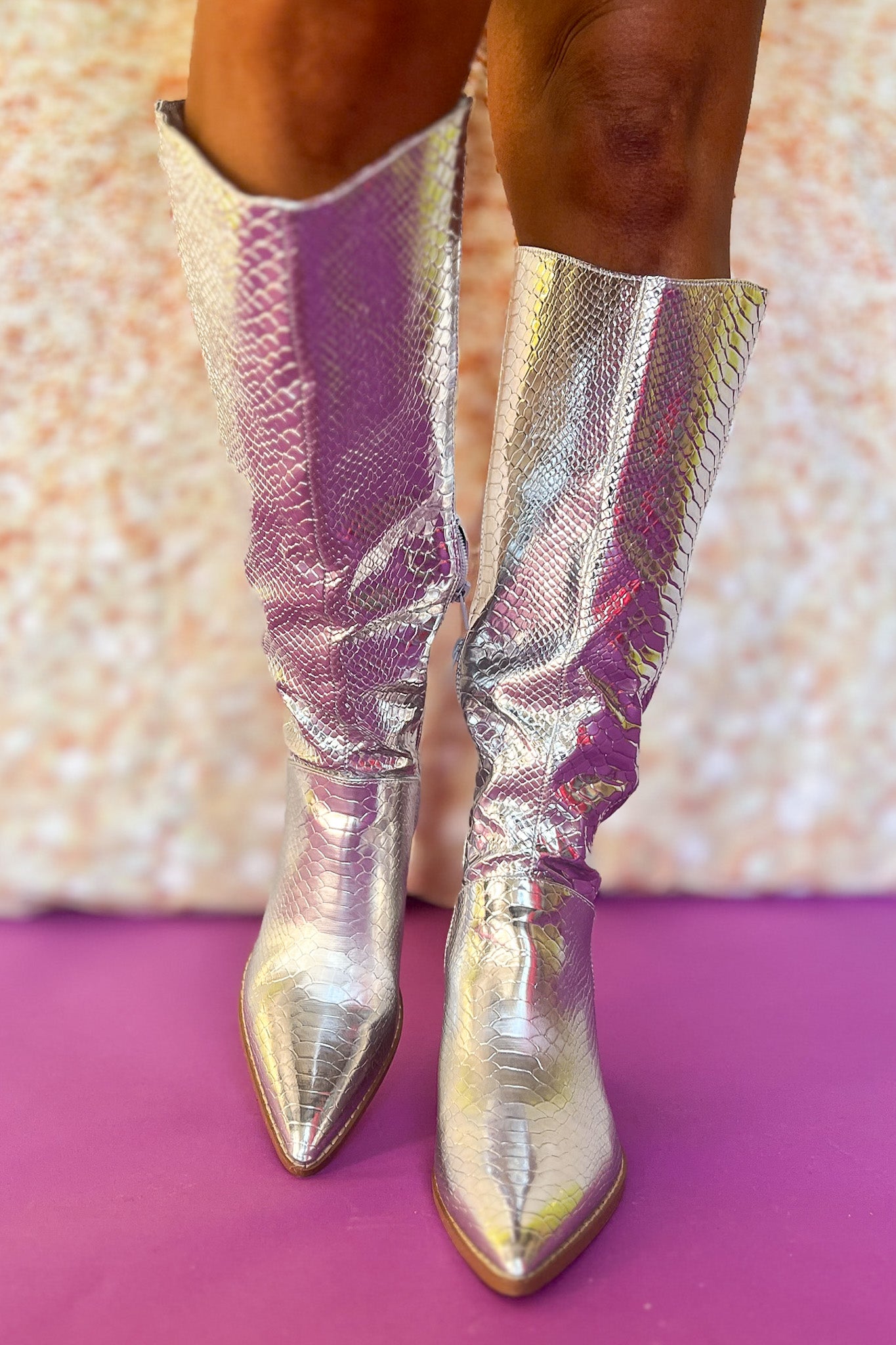 Silver Textured Metallic Boots