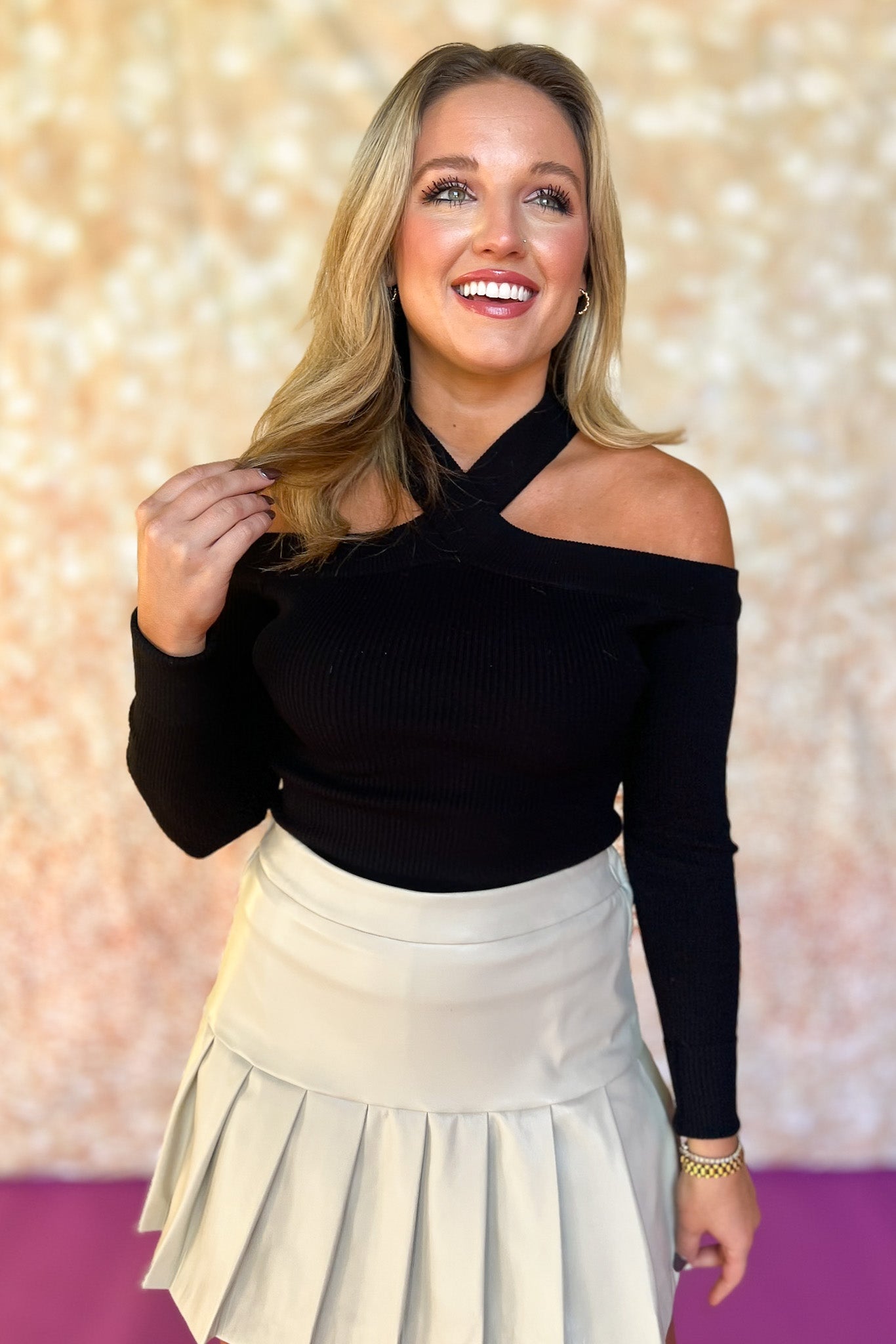 Black Ribbed Knit Halter Off The Shoulder Top *FINAL SALE*