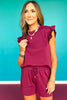 SSYS Charlie Air Ruffle Shoulder Shorts Set In Maroon