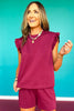 SSYS Charlie Air Ruffle Shoulder Shorts Set In Maroon