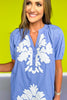 Blue Contrast Applique Detail Dress