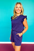 SSYS Charlie Air Ruffle Shoulder Shorts Set In Navy
