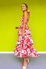 Red Paisley Print Tiered Halter Tie Midi Dress