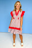 Red Printed Contrast Ruffle Sleeve Tiered Dress