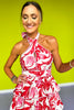 Red Paisley Print Tiered Halter Tie Midi Dress