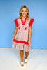 Red Printed Contrast Ruffle Sleeve Tiered Dress