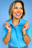 Aqua Blue Collared Short Sleeve Top