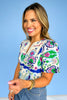 Royal Blue Floral Abstract V Neck Short Sleeve Top *FINAL SALE*