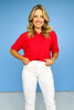 Red Collared Short Sleeve Top