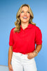 Red Collared Short Sleeve Top