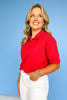 Red Collared Short Sleeve Top