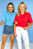 Red Collared Short Sleeve Top