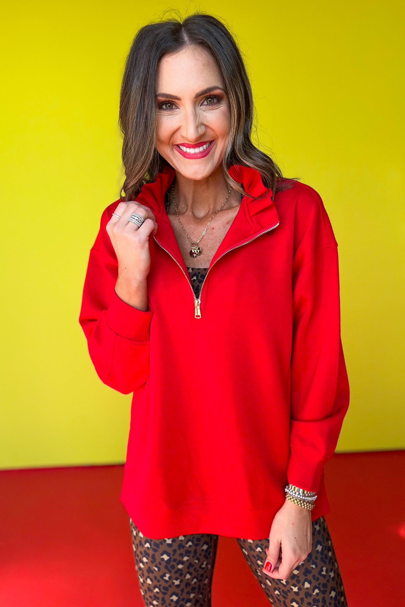 SSYS The Ruffle Collar Ainsley Air Pullover In Red