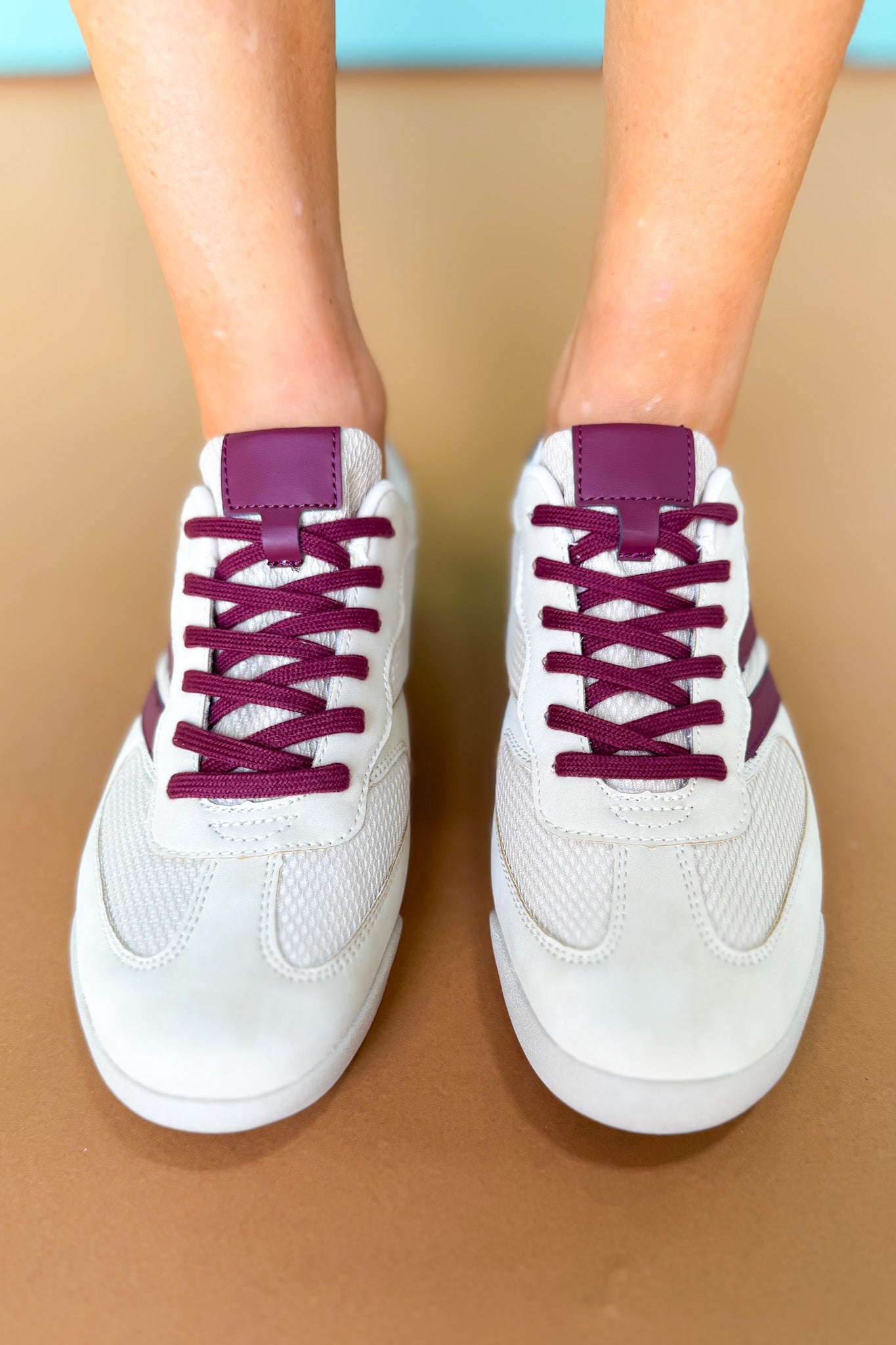 Beige and Maroon Contrast Sneakers