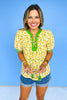 Yellow Floral Print Cross Knot Short Sleeve Top