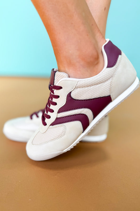 Beige and Maroon Contrast Sneakers