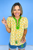 Yellow Floral Print Cross Knot Short Sleeve Top