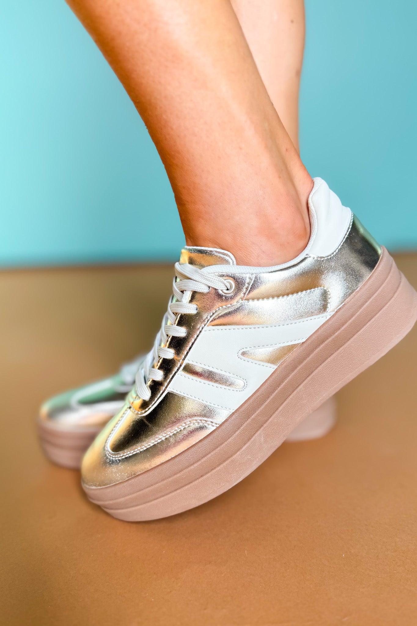 Gold Metallic Platform Retro Sneakers