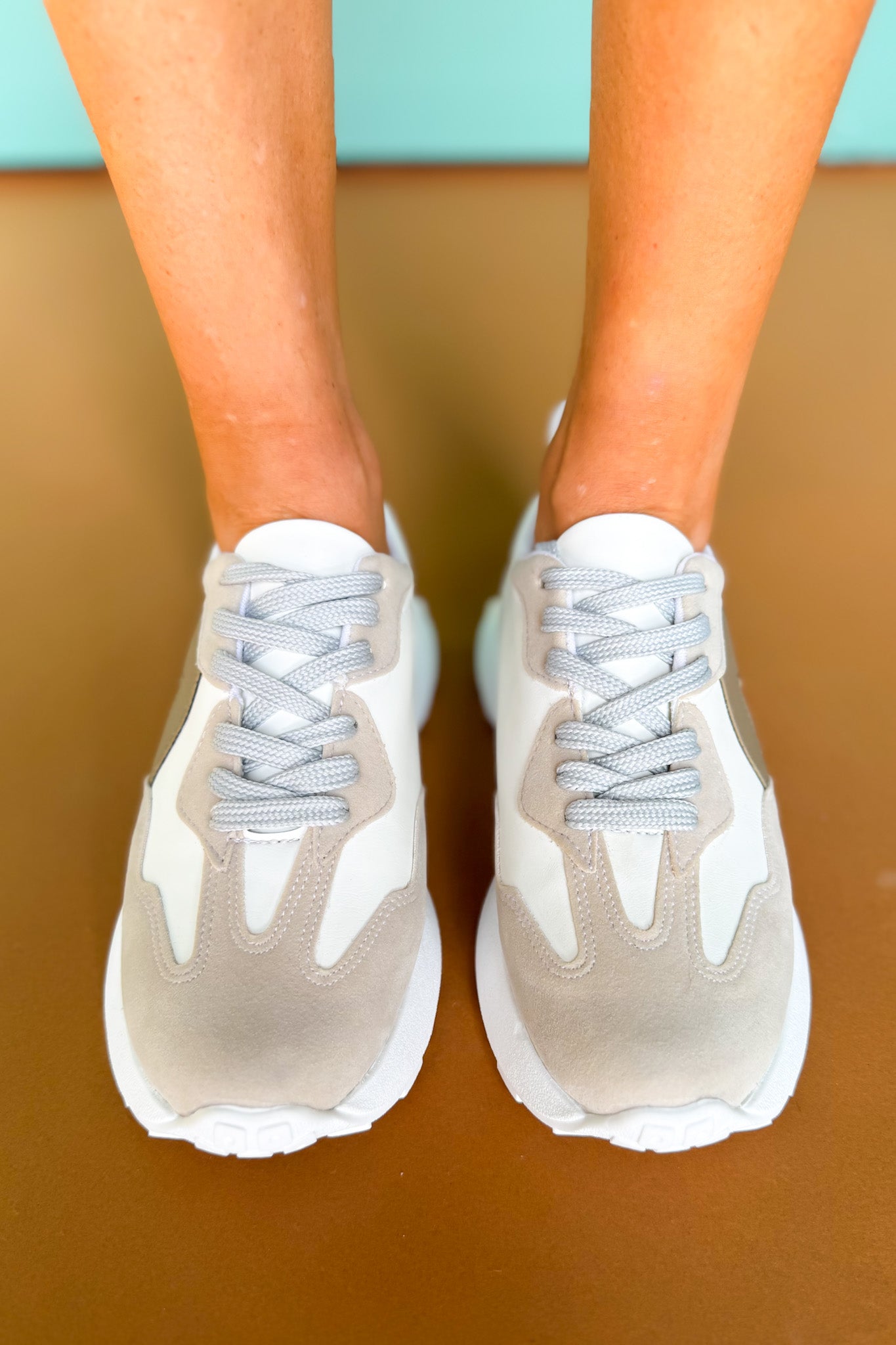 Brown and White Retro Platform Lace Up Sneakers