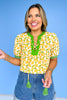 Yellow Floral Print Cross Knot Short Sleeve Top