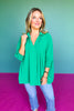 Kelly Green Collared Smocked Sleeve Band Top *FINAL SALE*