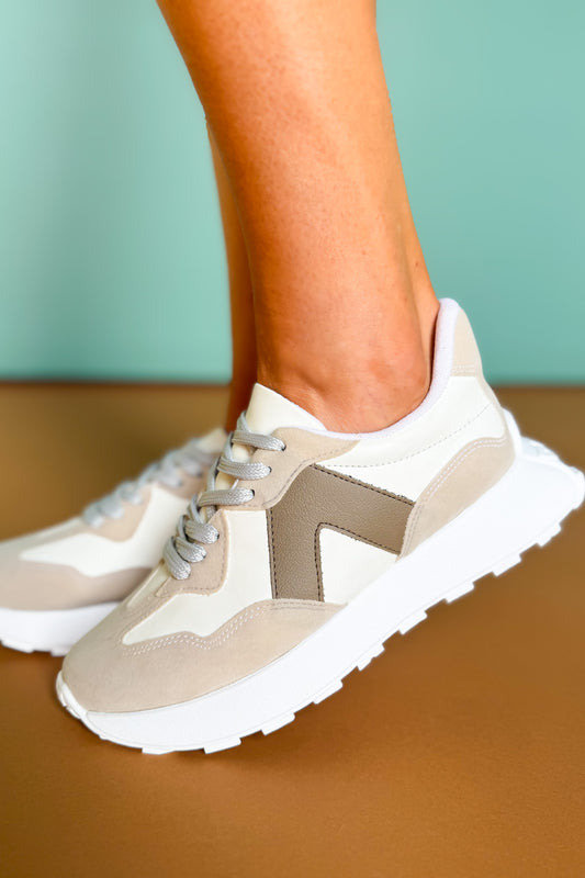 Brown and White Retro Platform Lace Up Sneakers