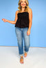 Black Poplin Sleeveless Bubble Hem Top