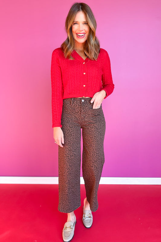 Mica High Rise Crop Wide Leg Patch Pocket Animal Jeans