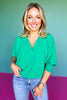 Kelly Green Collared Smocked Sleeve Band Top *FINAL SALE*