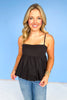 Black Poplin Sleeveless Bubble Hem Top
