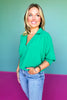 Kelly Green Collared Smocked Sleeve Band Top *FINAL SALE*