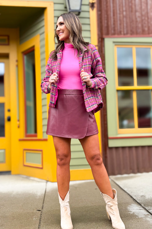 SSYS Lindsey Faux Leather Skort In Maroon