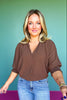 Brown Collared Smocked Sleeve Band Top *FINAL SALE*