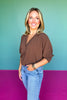 Brown Collared Smocked Sleeve Band Top *FINAL SALE*