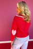 SSYS Maisy Red Varsity Knit Zip Up Sweater with Pink Hearts
