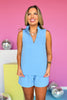 SSYS Molly Sleeveless Frill Neck Top In Cornflower Blue, easy to wear, ssys top, new arrivals, ssys exclusive, ssys by mallory fitzsimmons