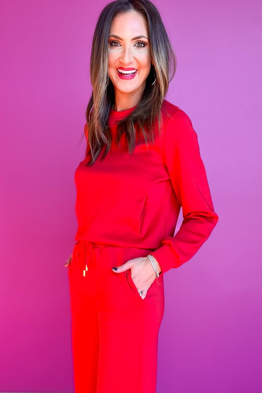 SSYS Red Crew Neck Scuba Front Pockets Sweatshirt