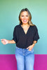 Black Collared Smocked Sleeve Band Top *FINAL SALE*