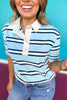 SSYS London Rugby Stripe Top In Light Blue