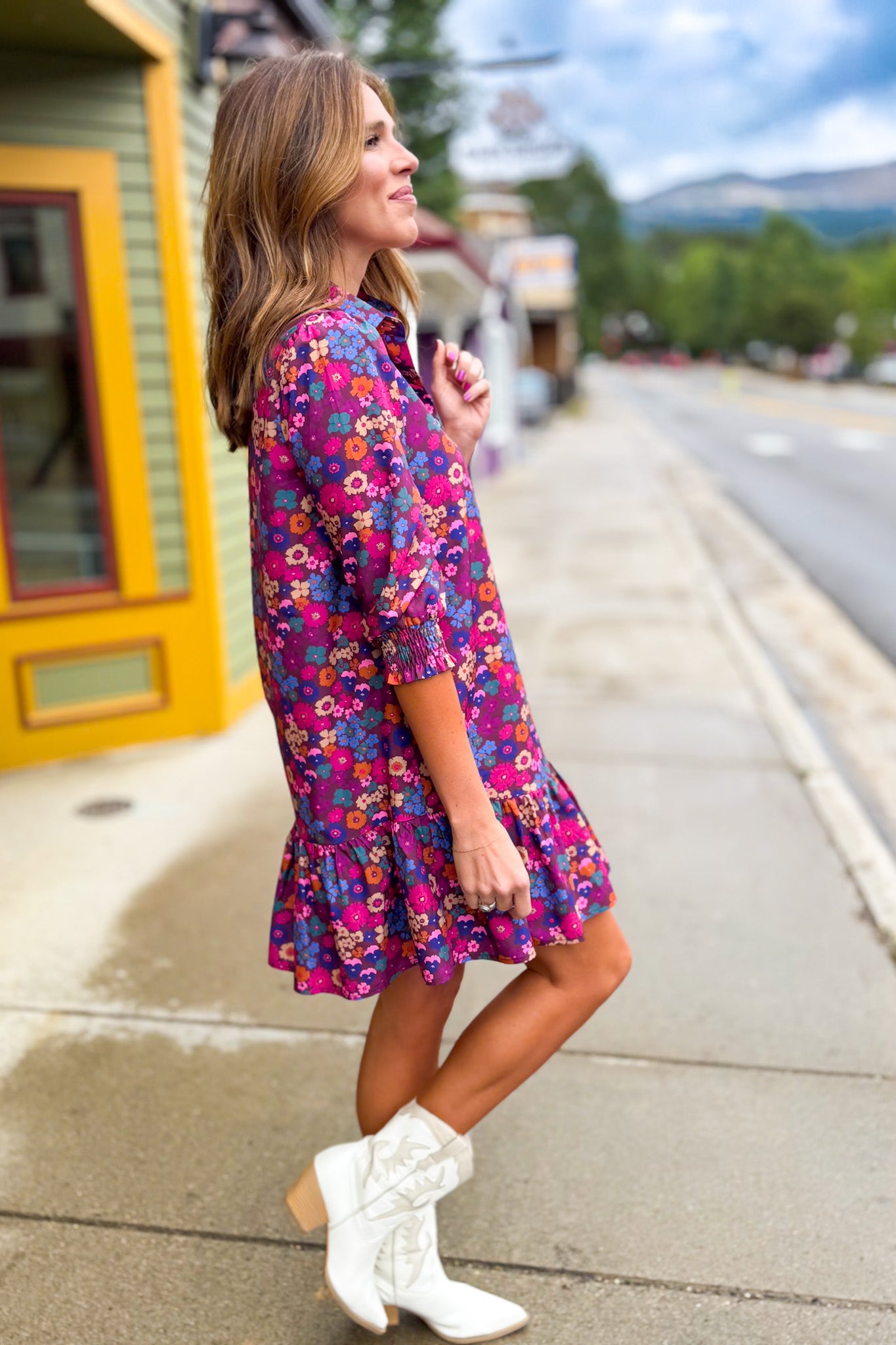 SSYS Phoebe Smocked Long Sleeve Dress In Dark Floral