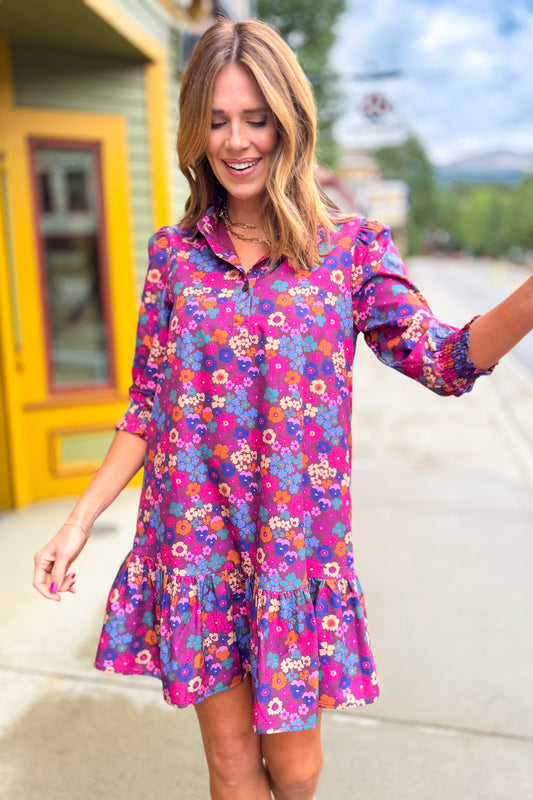 SSYS Phoebe Smocked Long Sleeve Dress In Dark Floral