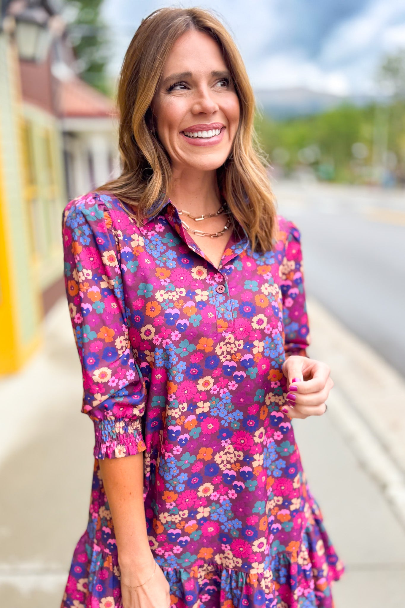 SSYS Phoebe Smocked Long Sleeve Dress In Dark Floral